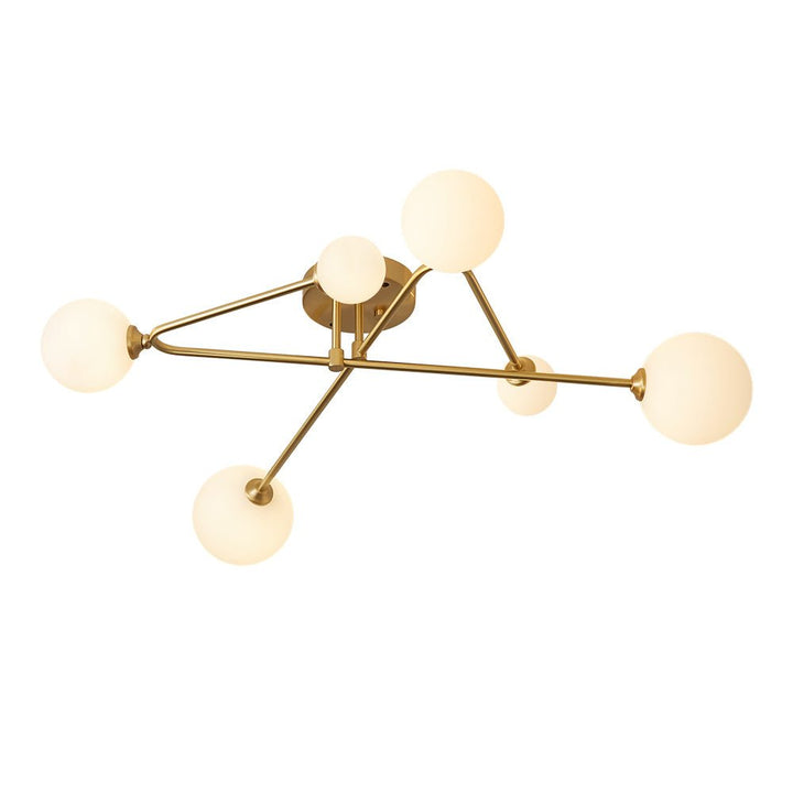 Decoración hogar: Lámpara de techo Sputnik lineal 6 luces. Estilo Mid-Century moderno con detalles en vidrio.