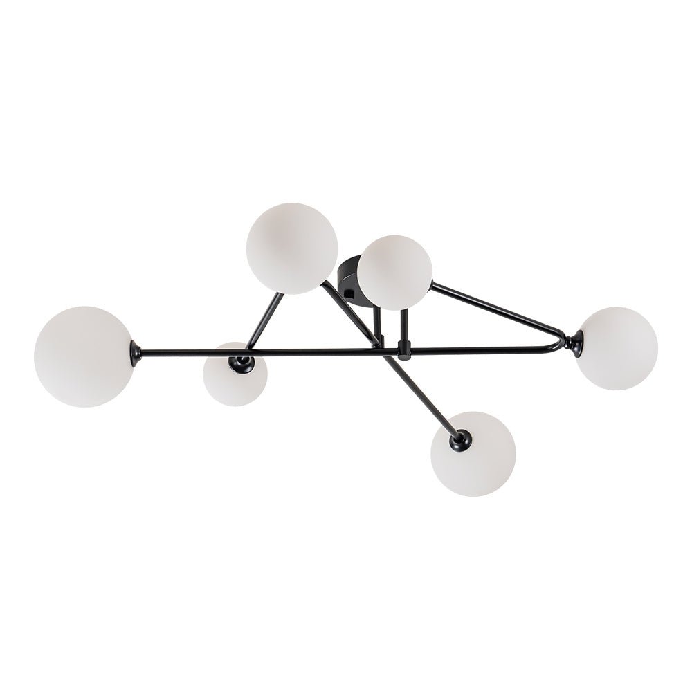 Lámpara de techo Mid-Century, Sputnik lineal 6 luces. Metal, vidrio y semi flush mount para una iluminación única.