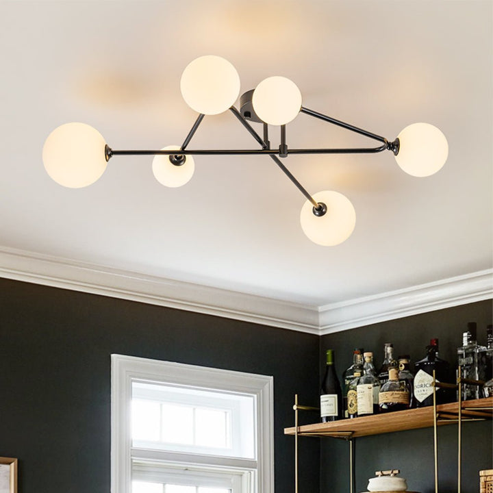 Iluminación decorativa: Lámpara Sputnik lineal 6 luces. Estilo Mid-Century para techo, semi flush mount en metal.