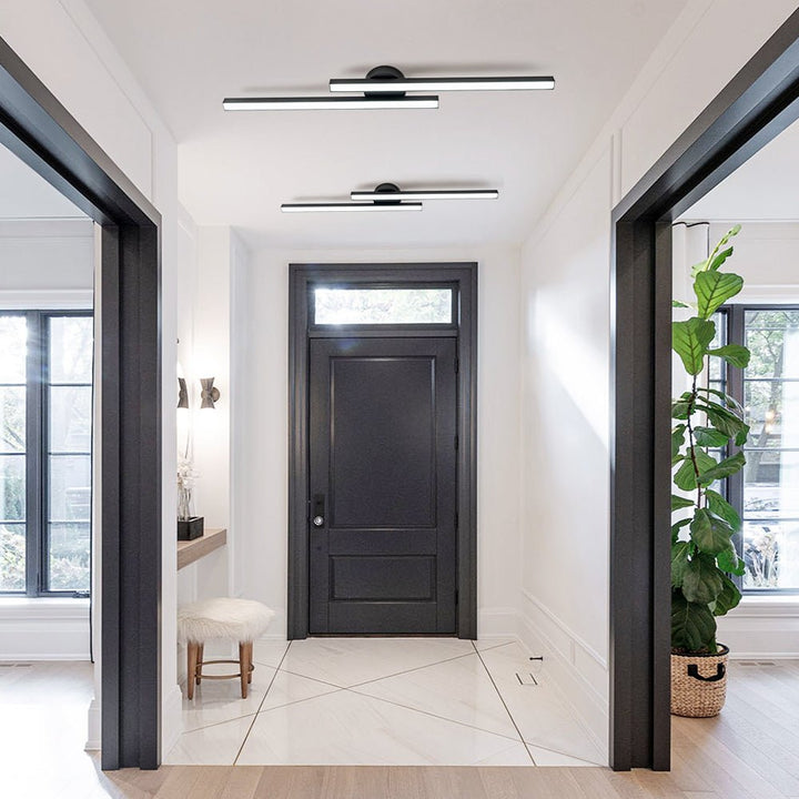 Iluminación de techo LED semi-empotrada, diseño minimalista de 2 luces. Perfecta para salas modernas.