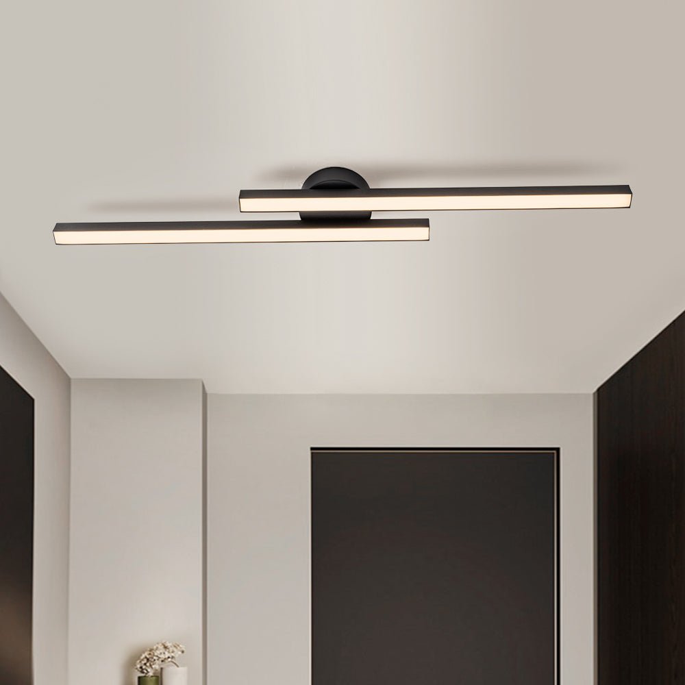 Lámpara de techo LED moderna y minimalista con dos tiras de luz. Iluminación interior contemporánea.
