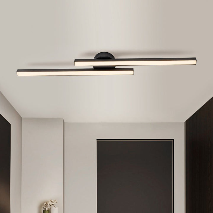 Lámpara de techo LED moderna y minimalista con dos tiras de luz. Iluminación interior contemporánea.