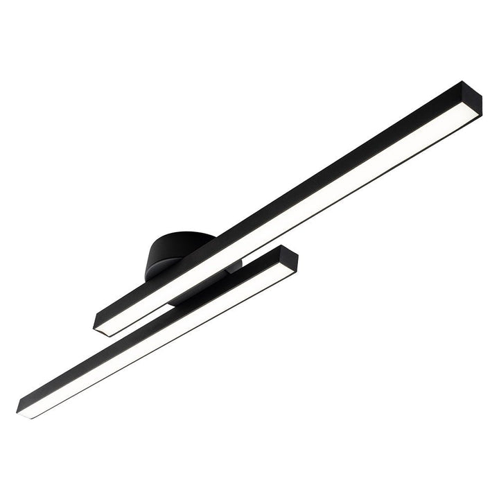 Primer plano de lámpara de techo LED con diseño lineal. Dos tiras de luz modernas para interiores.