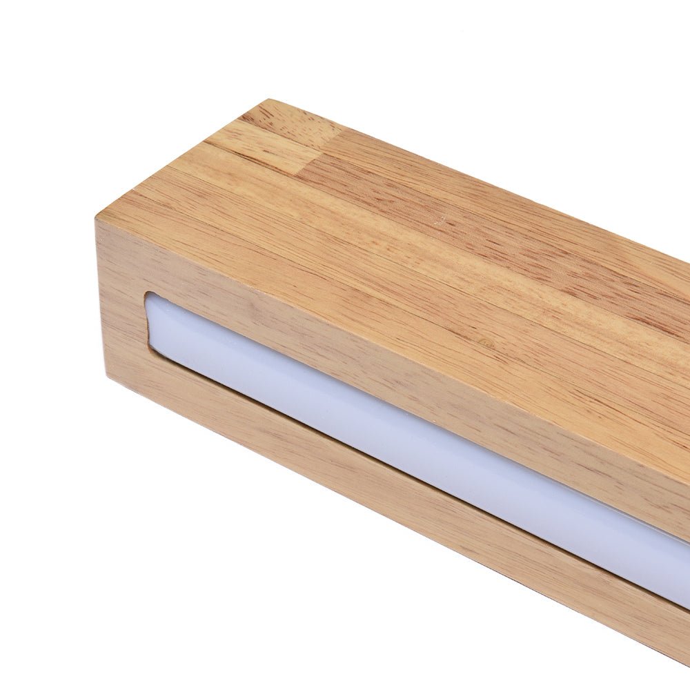 Lámpara lineal de madera y LED, regulable, ideal para cocinas u oficinas contemporáneas.