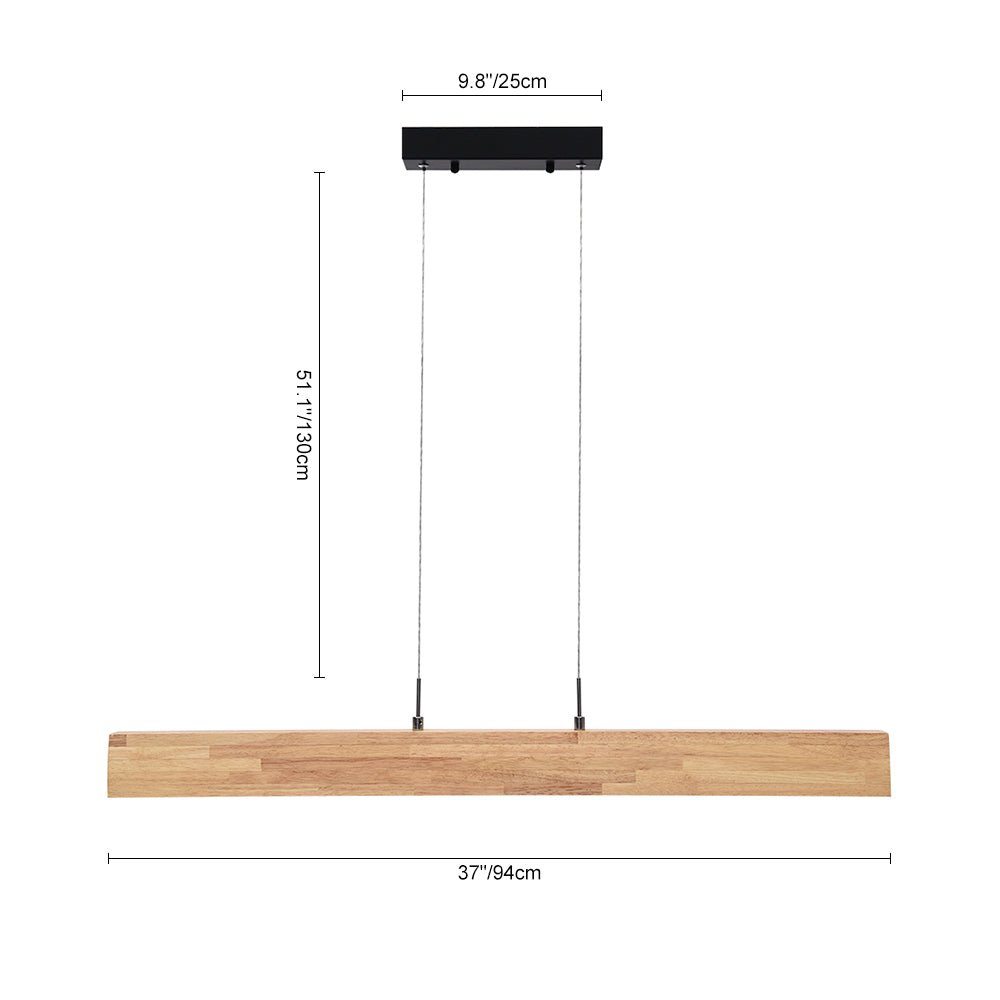 Colgante LED lineal de madera artesanal, luz regulable, realza cualquier espacio interior.