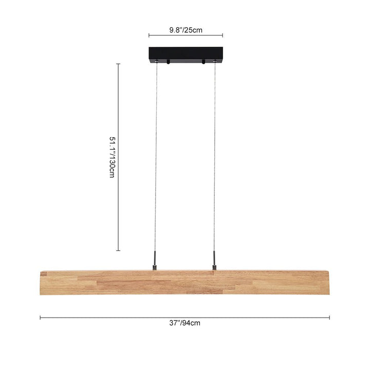 Colgante LED lineal de madera artesanal, luz regulable, realza cualquier espacio interior.