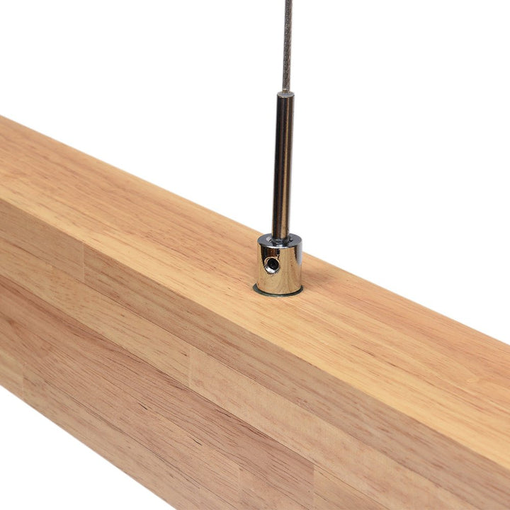 Colgante de madera LED lineal, luz regulable, acento moderno para tu hogar.