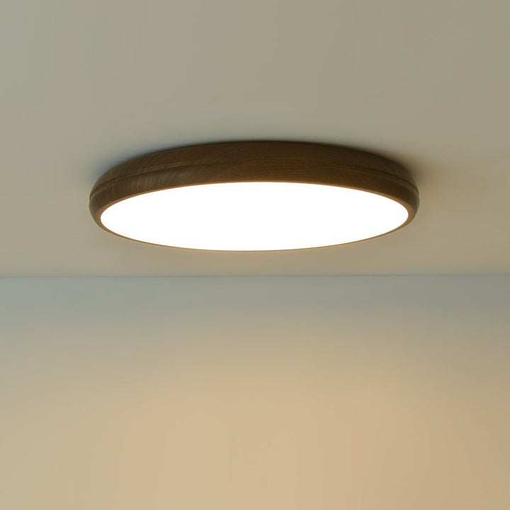 Lámpara de techo LED redonda, aspecto de madera natural, estilo escandinavo para el hogar.