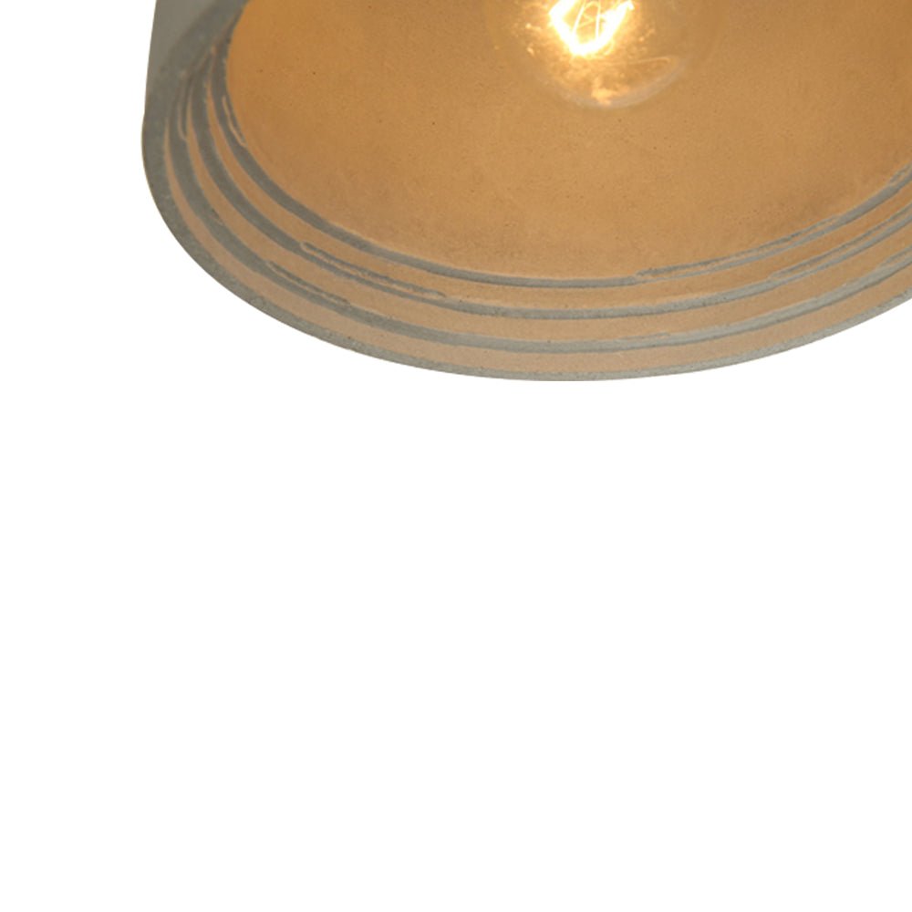 Luminaria colgante de cemento, diseño geométrico contemporáneo, perfecta para cocinas modernas.
