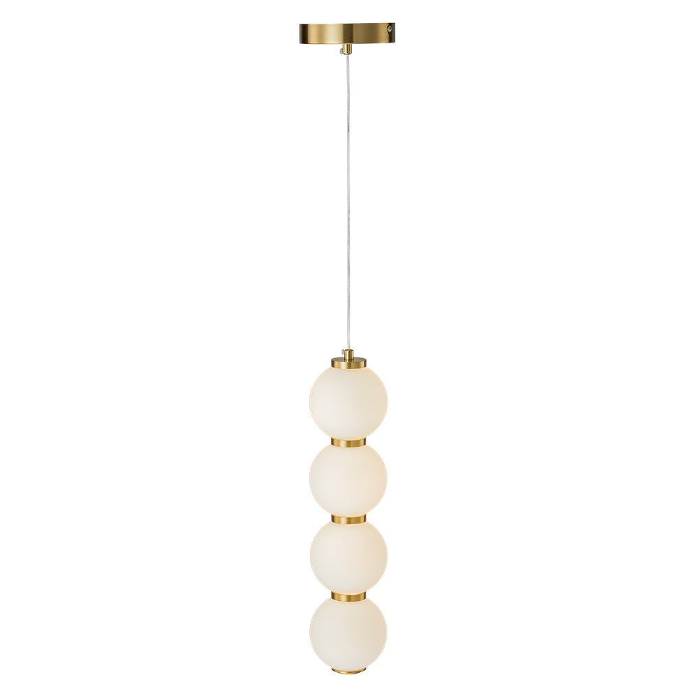 Lámpara LED colgante contemporánea con 4 luces y perlas de vidrio, crea luz cálida en el hogar.