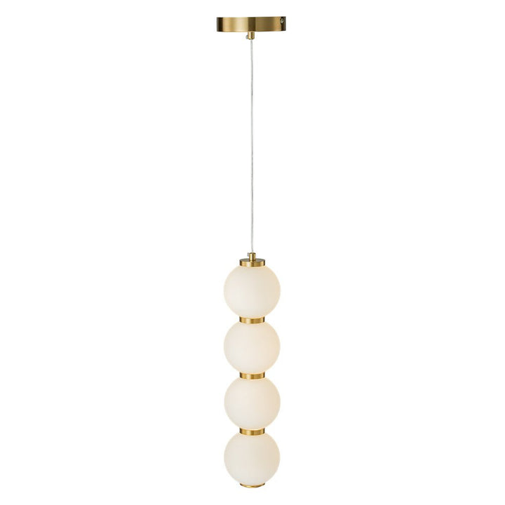 Lámpara LED colgante contemporánea con 4 luces y perlas de vidrio, crea luz cálida en el hogar.