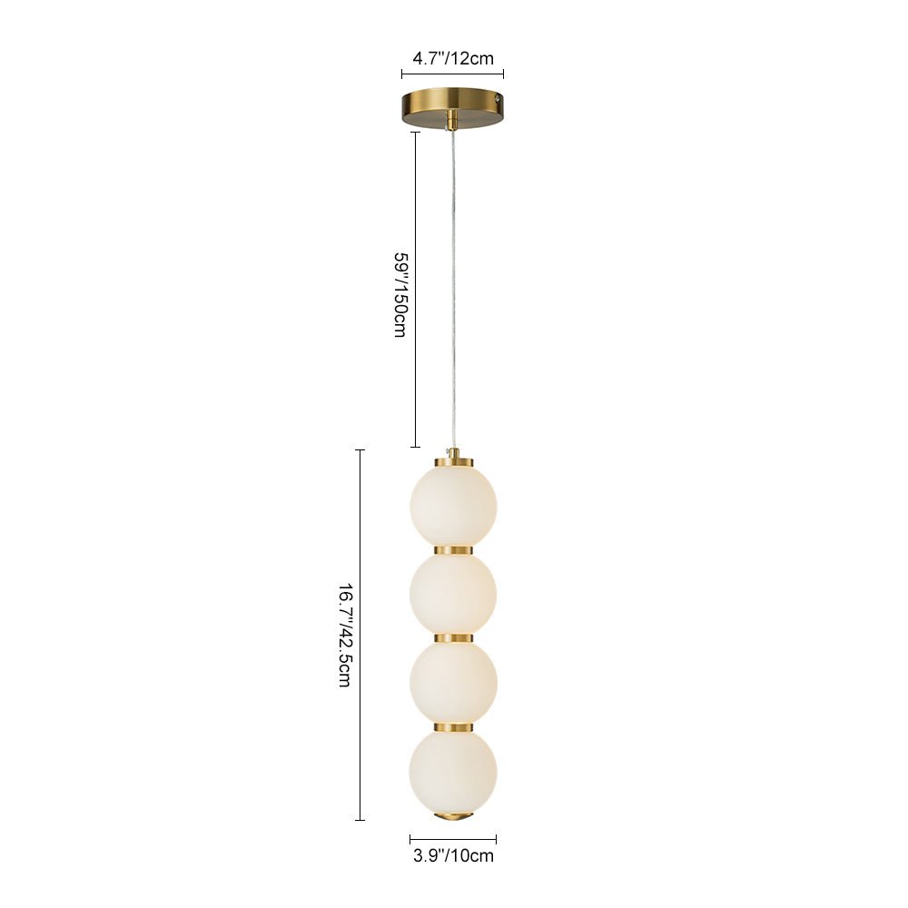 Colgante moderno LED de 4 luces con estructura de ábaco y perlas de vidrio, luz suave para tu espacio.