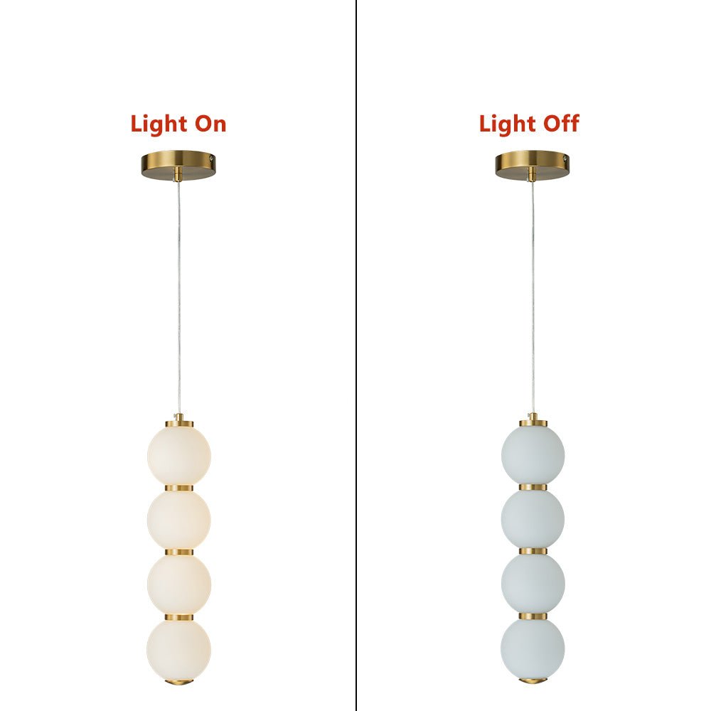 Diseño de lámpara colgante LED estilo ábaco con 4 puntos de luz y perlas de vidrio, toque moderno.