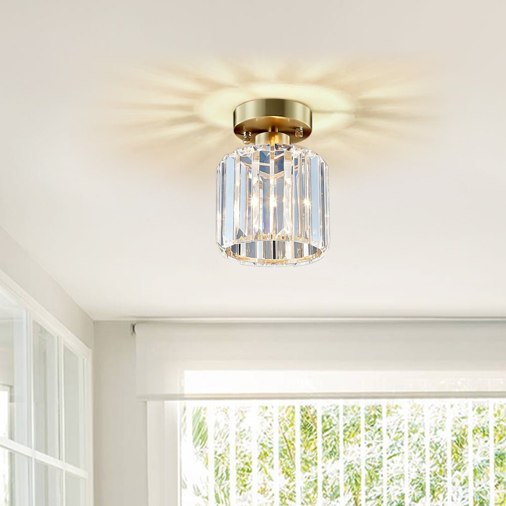 Lámpara de techo moderna semi empotrada con cristal, diseño elegante para salón o cocina. Iluminación con glamour.