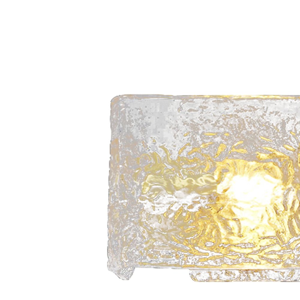 Aplique de pared rectangular con vidrio de agua y latón. Lámpara dimmable de 1 luz E14 perfecta para decoración moderna.