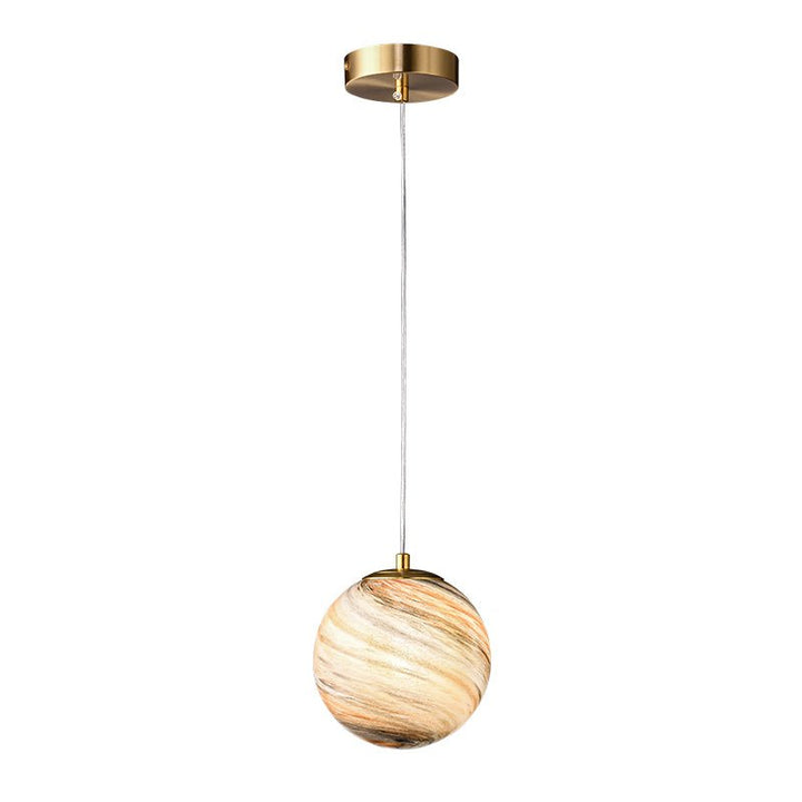 Elegante lámpara colgante Saturno de vidrio. Iluminación esférica de lujo para diseño interior moderno.