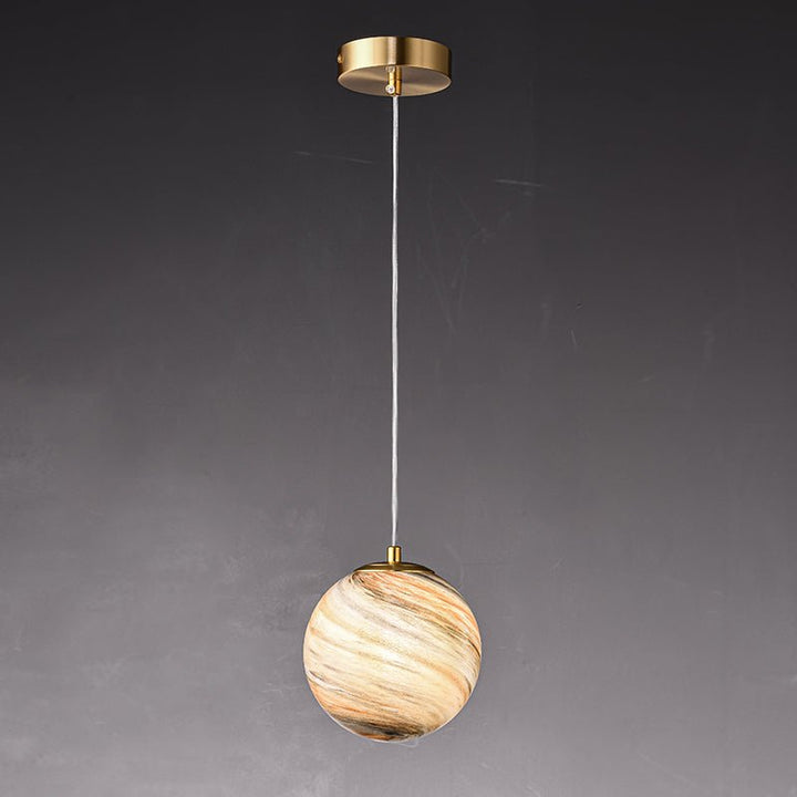Lámpara colgante esférica Saturno de vidrio, con 1 luz. Diseño elegante y minimalista para interiores.