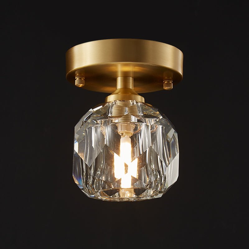 Pequeña luz de techo moderna de cristal para espacios reducidos, decoración e iluminación de hogar.