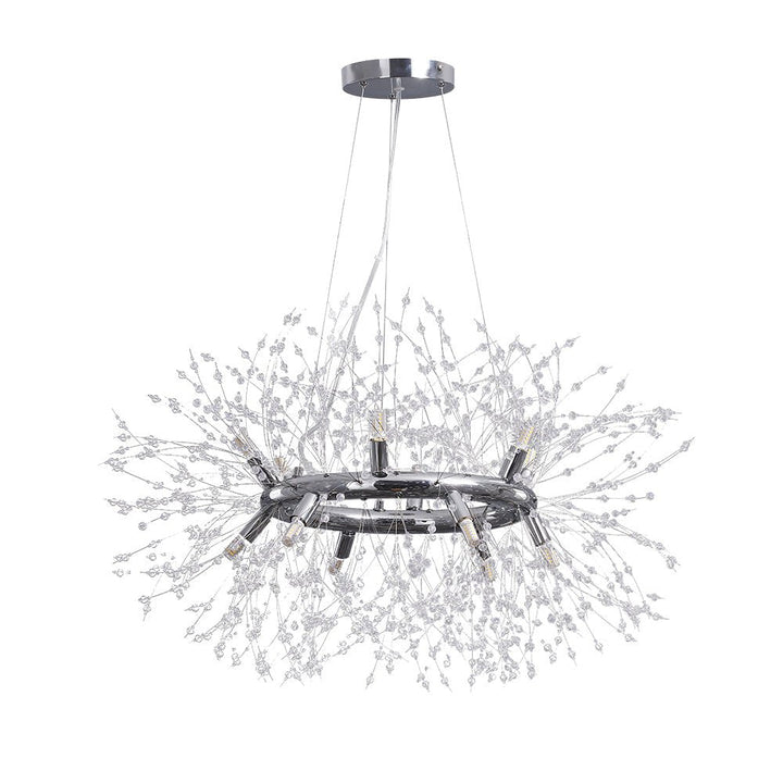 Candelabro de lujo con diseño de diente de león. Luz decorativa para ambiente elegante.