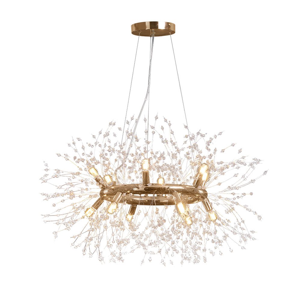 Candelabro contemporáneo con cristales. Diseño de diente de león para hogar de lujo.