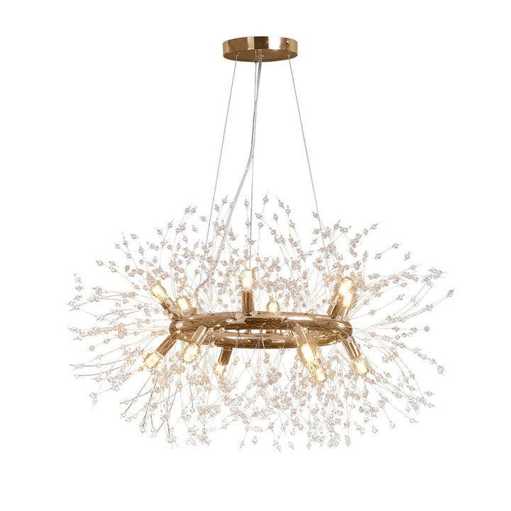 Candelabro contemporáneo con cristales. Diseño de diente de león para hogar de lujo.