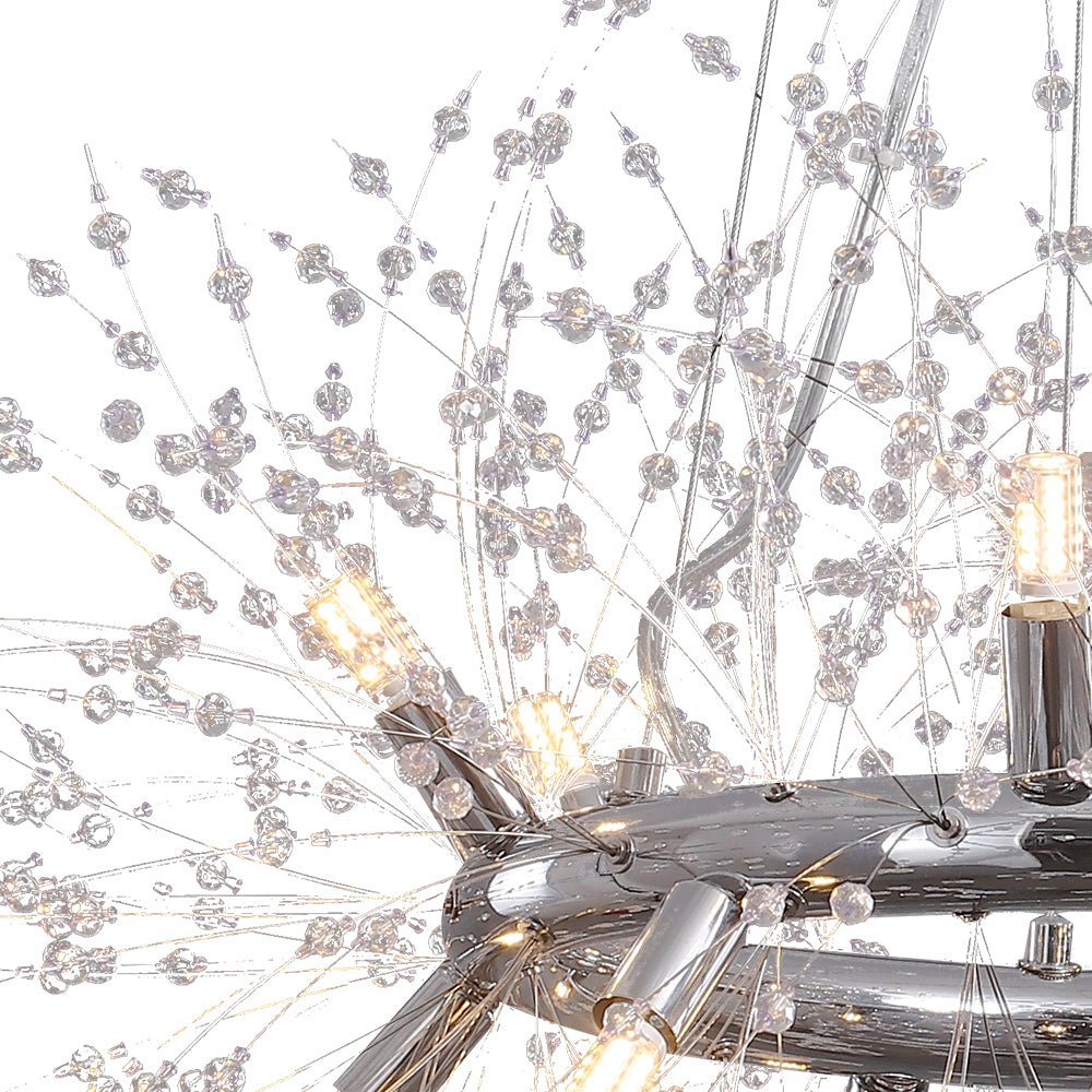 Elegante candelabro de cristal. Diseño moderno tipo diente de león para sala.