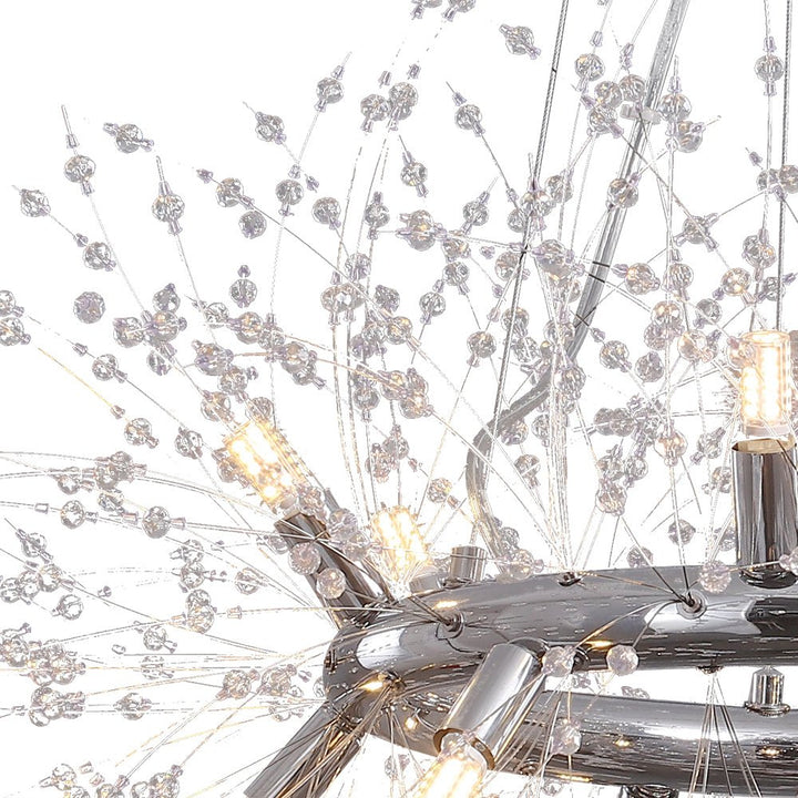 Elegante candelabro de cristal. Diseño moderno tipo diente de león para sala.