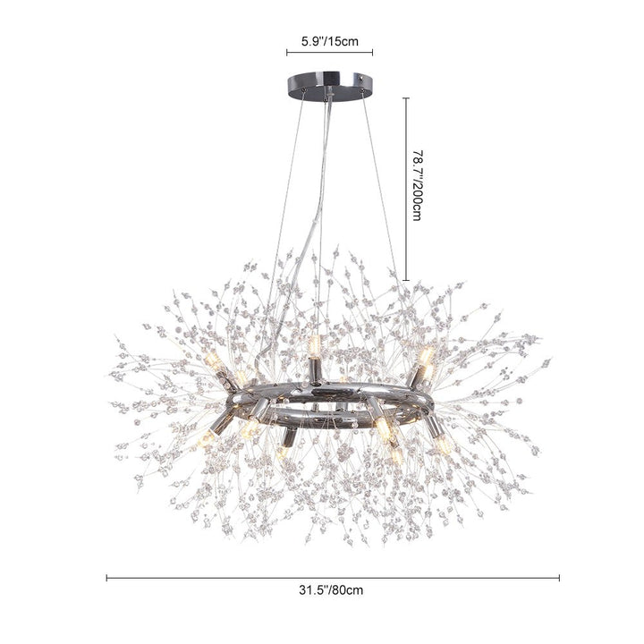 Candelabro con cristales efecto fuegos artificiales. Diseño moderno Diente de León para salón.