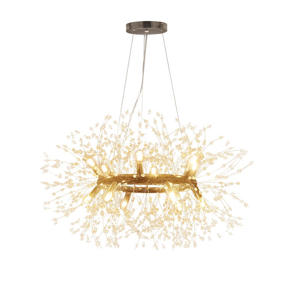 Iluminación de cristal estilo diente de león. Lámpara moderna para cocina o salón.