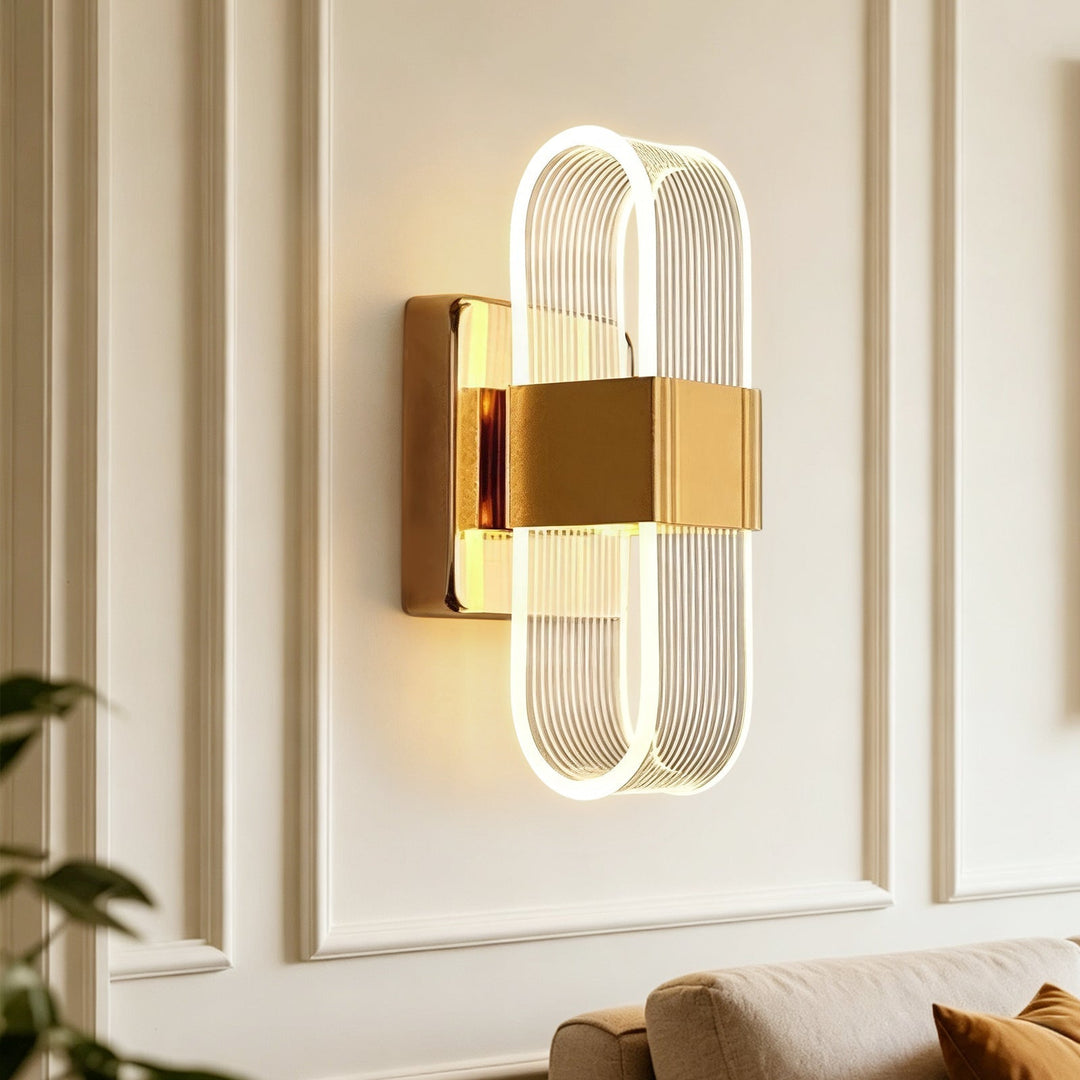 Aplique de pared LED dimmable ovalado estriado de 3 colores. Iluminación moderna para hogar y decoración interior.