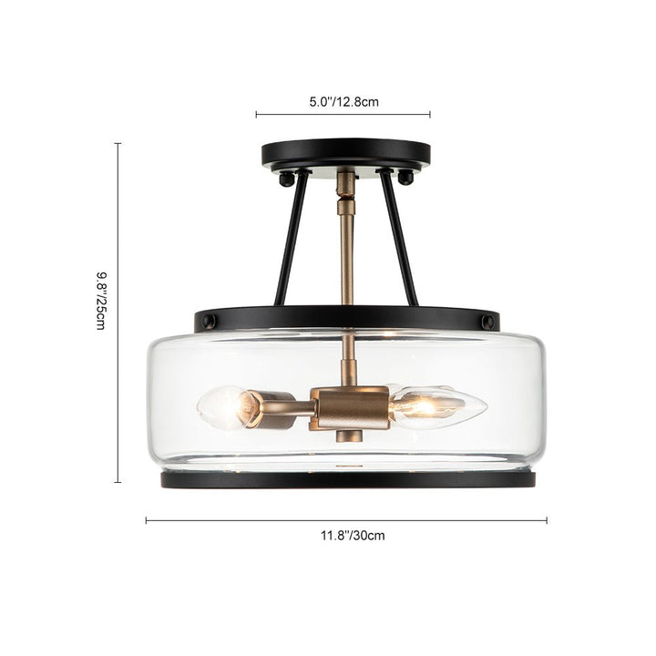 Lámpara de techo de montaje semienrasado, 3 luces. Estilo tambor moderno con vidrio para diseño interior.