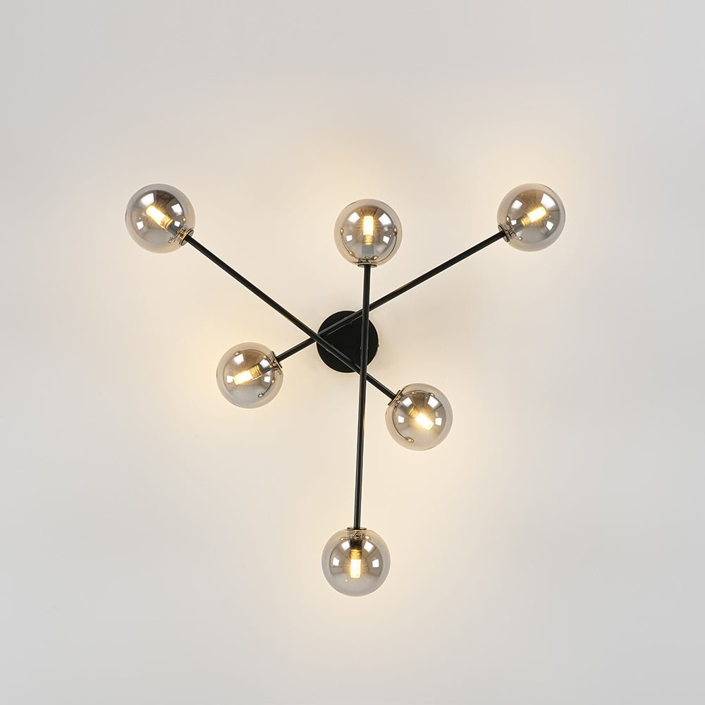 Lámpara de techo lineal moderna, 6 luces de vidrio ahumado, estilo Sputnik semi empotrado, decoración hogar.