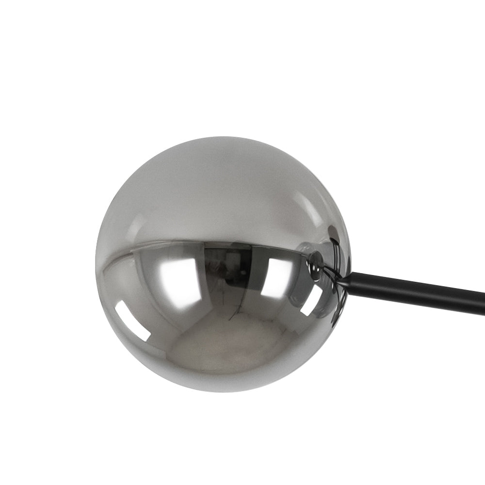 Lámpara de techo moderna Sputnik, 6 luces con difusores de vidrio ahumado, diseño lineal y semi empotrado.