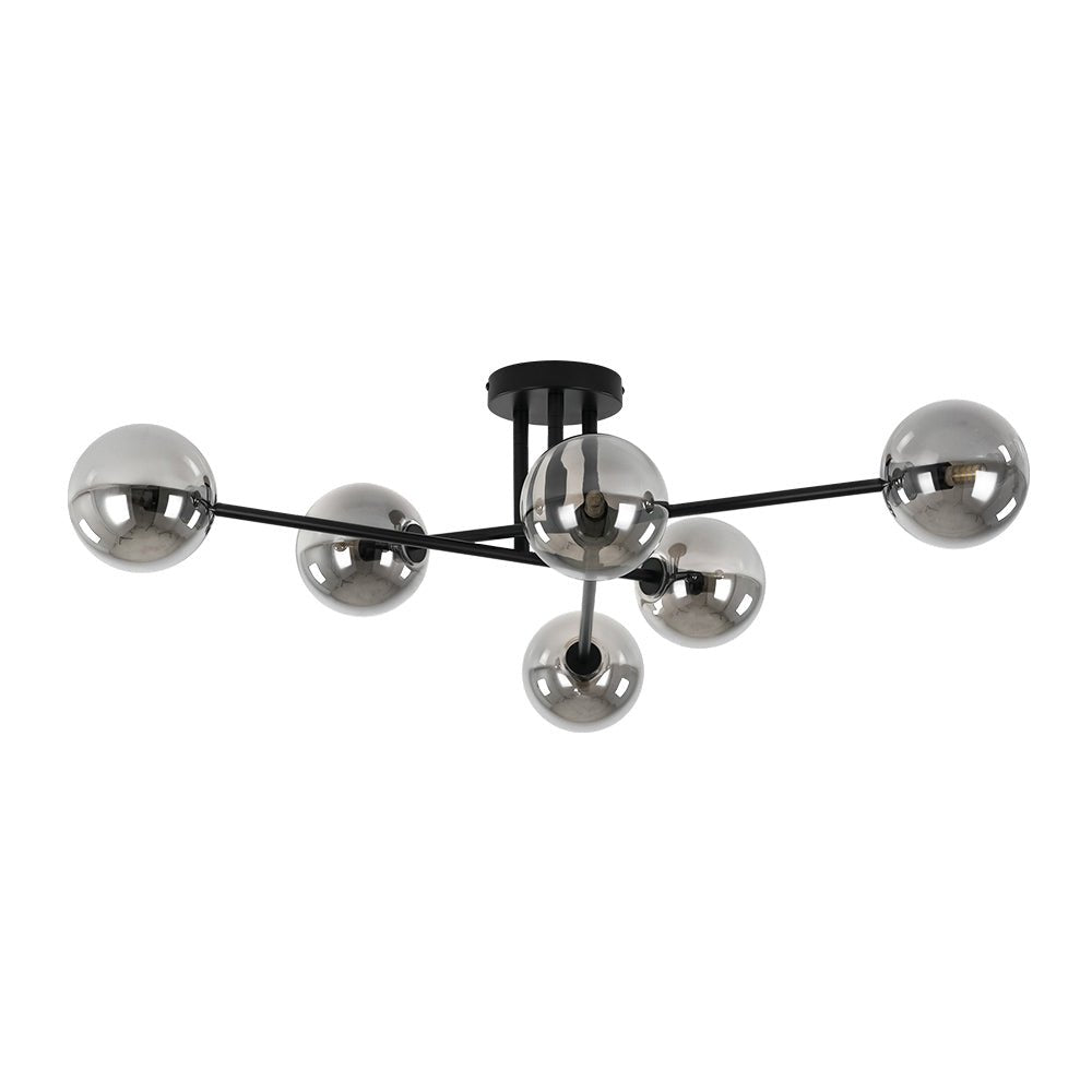 Elegante lámpara de techo Sputnik de 6 luces, vidrio ahumado, diseño lineal para iluminación moderna del hogar.