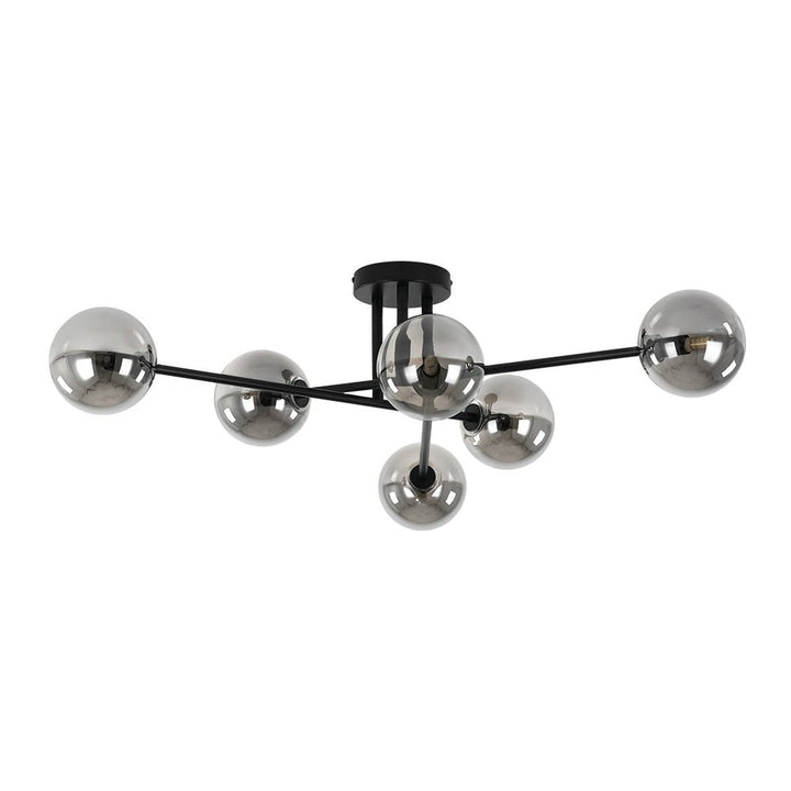 Elegante lámpara de techo Sputnik de 6 luces, vidrio ahumado, diseño lineal para iluminación moderna del hogar.