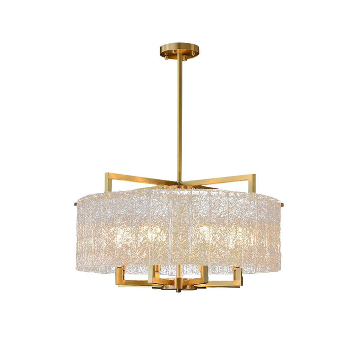 Candelabro moderno de 6 luces con vidrio ondulado y acabado de latón, ilumina tu hogar con estilo.