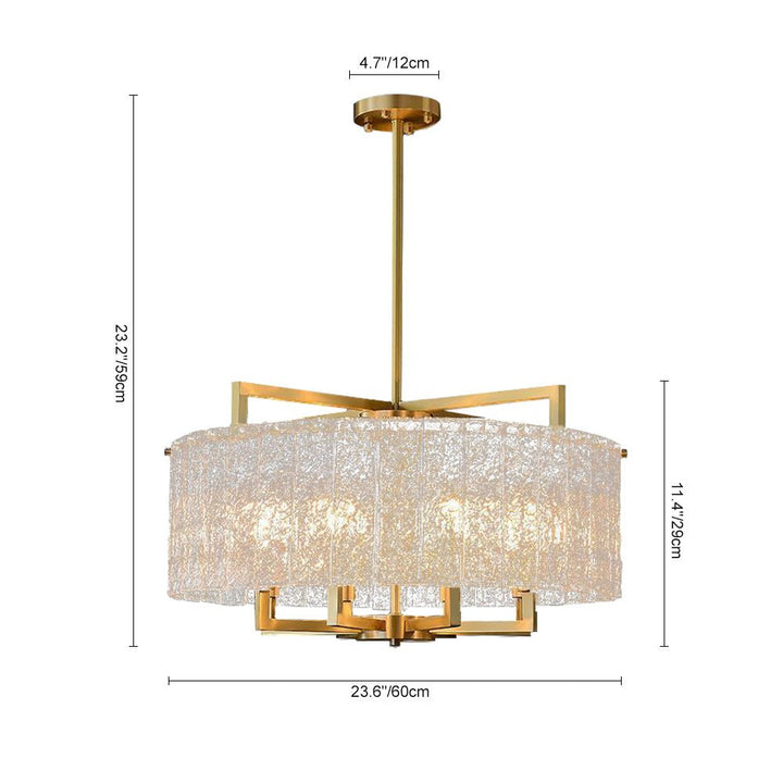 Decoración moderna: candelabro de tambor de latón, 6 luces, vidrio ondulado, perfecto para el comedor.
