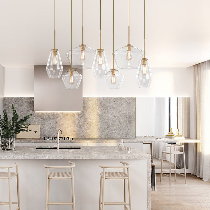 Lámpara colgante tipo cluster de 7 luces. Iluminación geométrica moderna, perfecta para decoración interior del hogar.