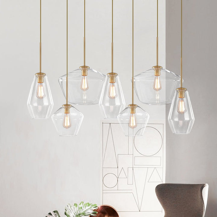 Lámpara colgante de 7 luces, estilo moderno y geométrico. Iluminación decorativa para interior, crea ambiente elegante.