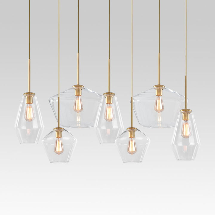 Elegante lámpara colgante geométrica de 7 luces. Iluminación moderna y decorativa para cualquier espacio interior.