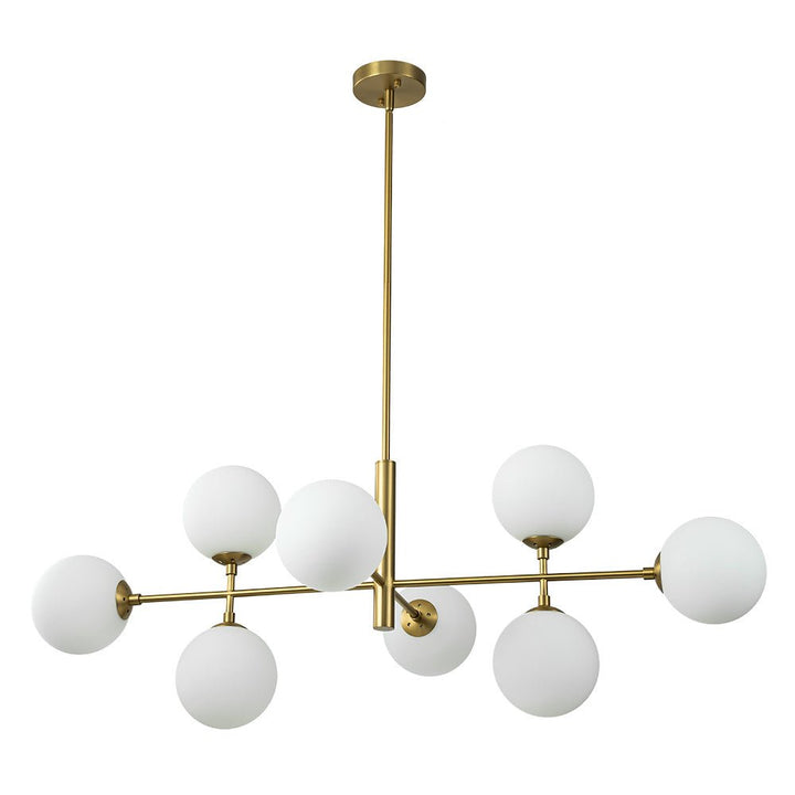 Iluminación moderna para cocina: candelabro lineal de 8 luces con vidrio opal. Diseño elegante y decorativo.