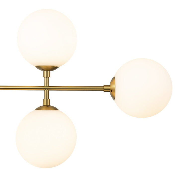 Candelabro lineal moderno para isla de cocina, 8 luces con vidrio opal. Iluminación de diseño funcional.
