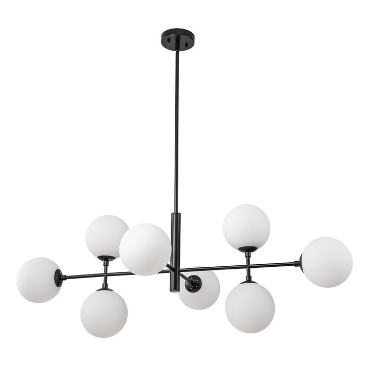 Candelabro lineal de 8 luces con vidrio opal. Lámpara de techo moderna, ideal para cualquier cocina.
