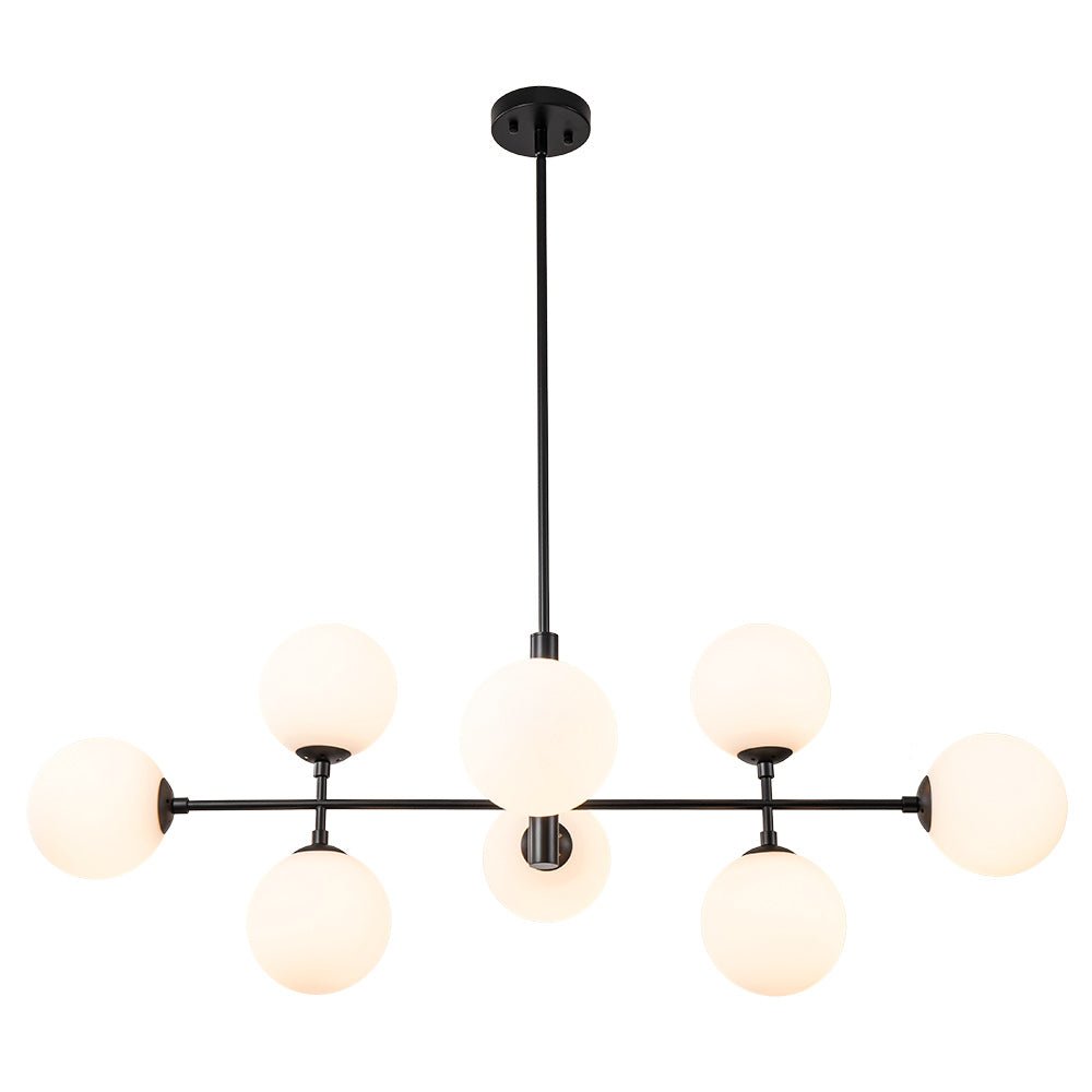 Candelabro moderno para cocina, 8 luces lineales con vidrio opal. Iluminación de isla, decorativa y chic.