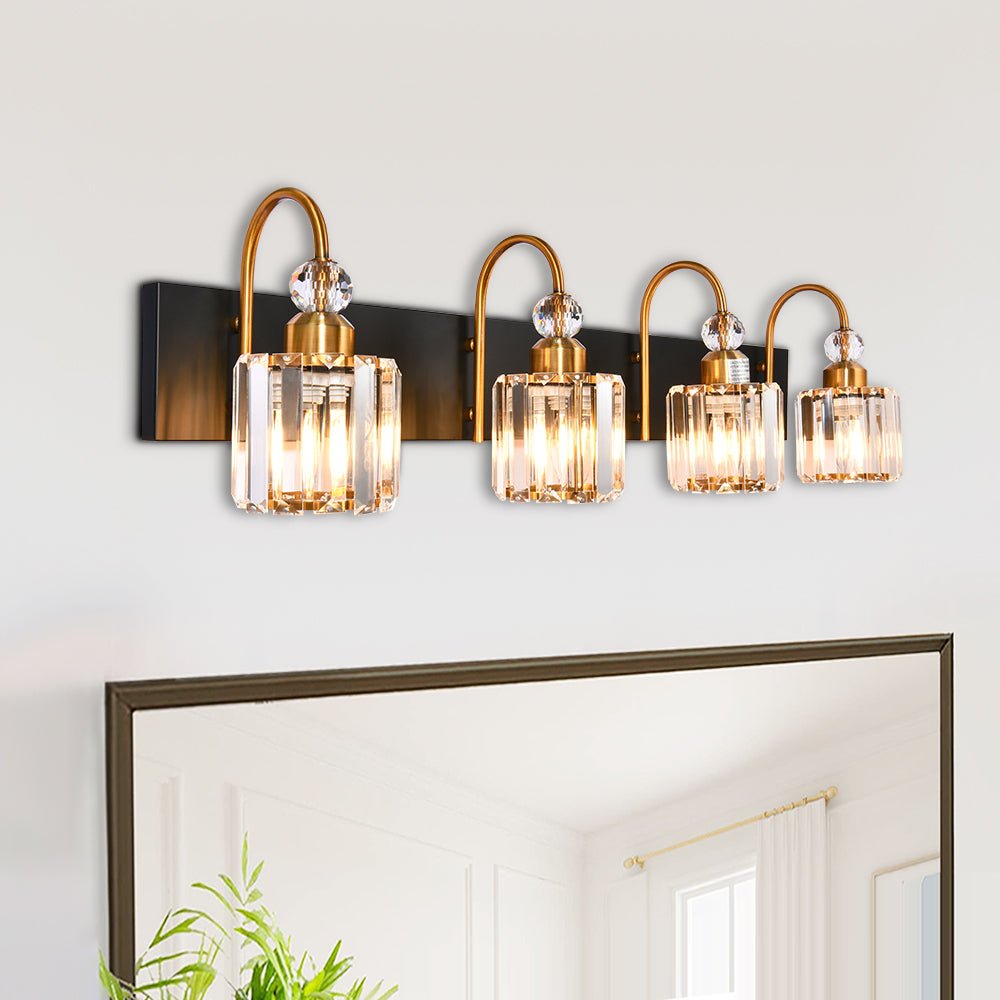 Aplique de pared moderno para baño con acento prismático, iluminación elegante.