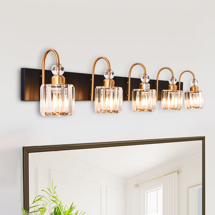 Foco de pared regulable, luz moderna para tocador con detalles prismáticos.