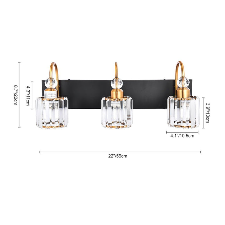 Luz de vanity regulable, negra y oro, iluminación chic para baños.