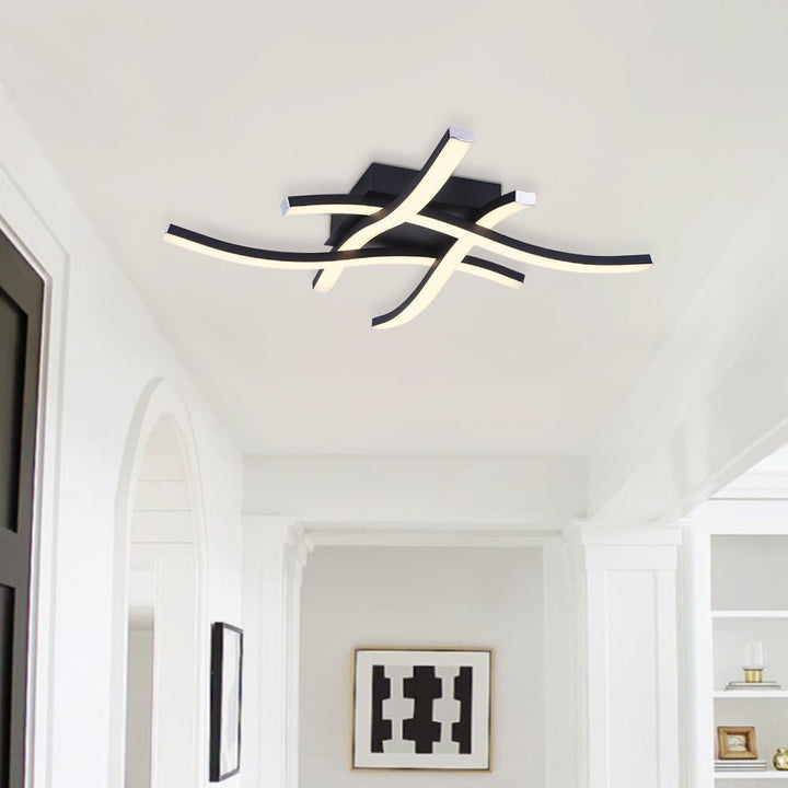 Montaje semi empotrado LED moderno y curvo para baño, ilumina con estilo y eficiencia. Plafón lineal.