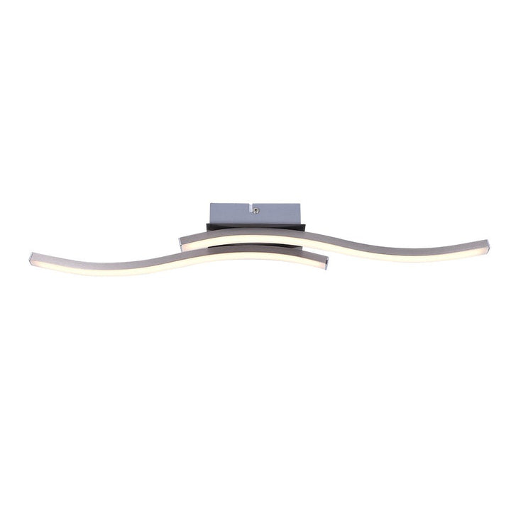 Luz de techo LED moderna, montaje semi empotrado curvo para baño. Eficiencia energética y diseño lineal.