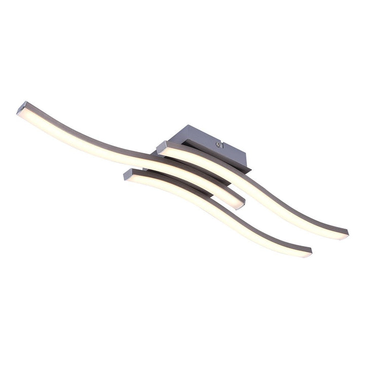 Plafón LED contemporáneo y curvo para baño, montaje semi empotrado. Iluminación interior con estilo moderno.